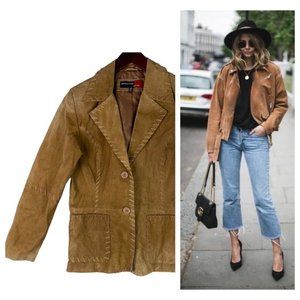 Marcelle Renee Womens Small Jacket Coat 100% Leather Suede Tan Brown